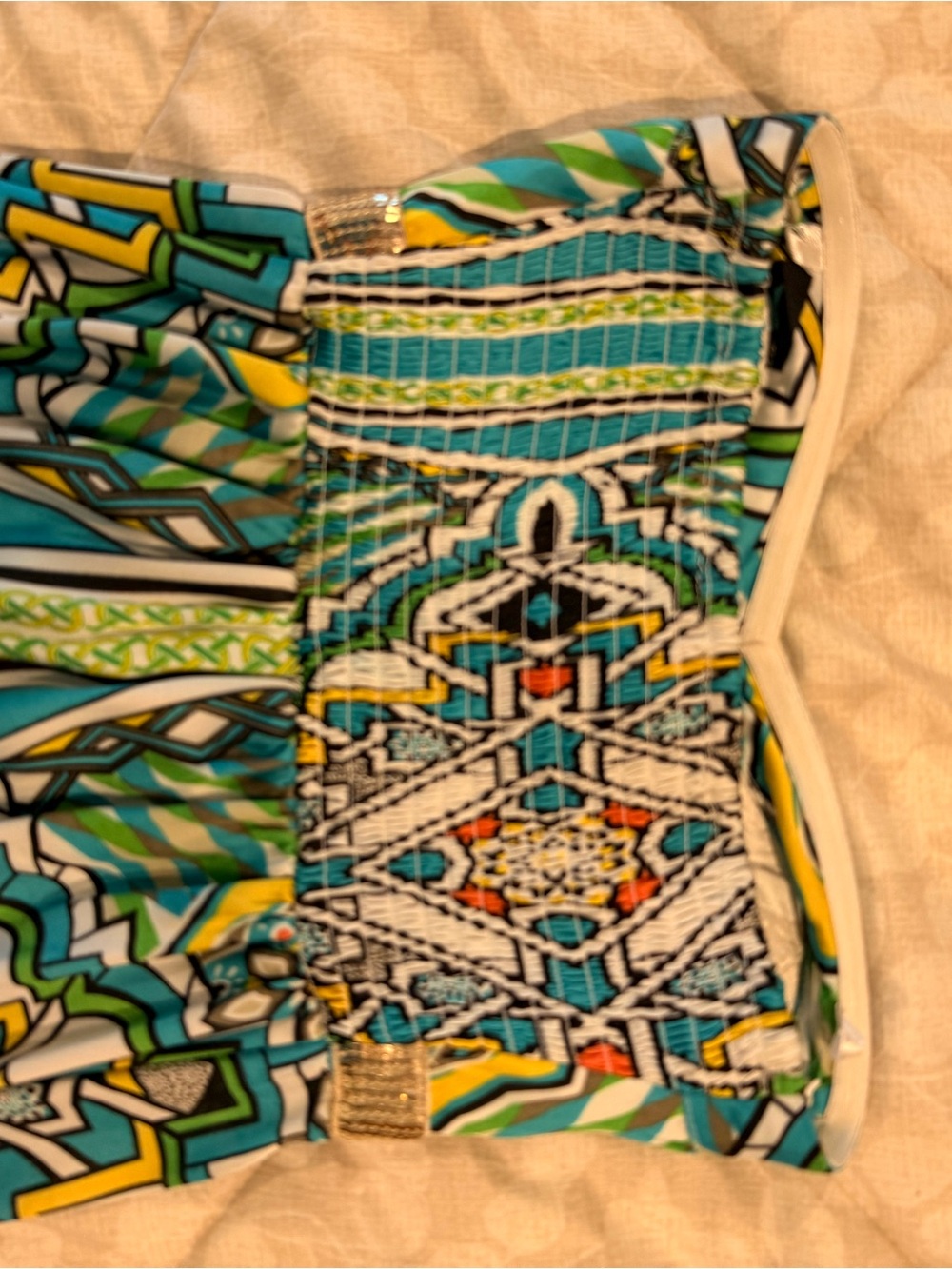 2B Bebe Strapless Green & Blue Printed Maxi Dress size XS - Picture 4 of 4